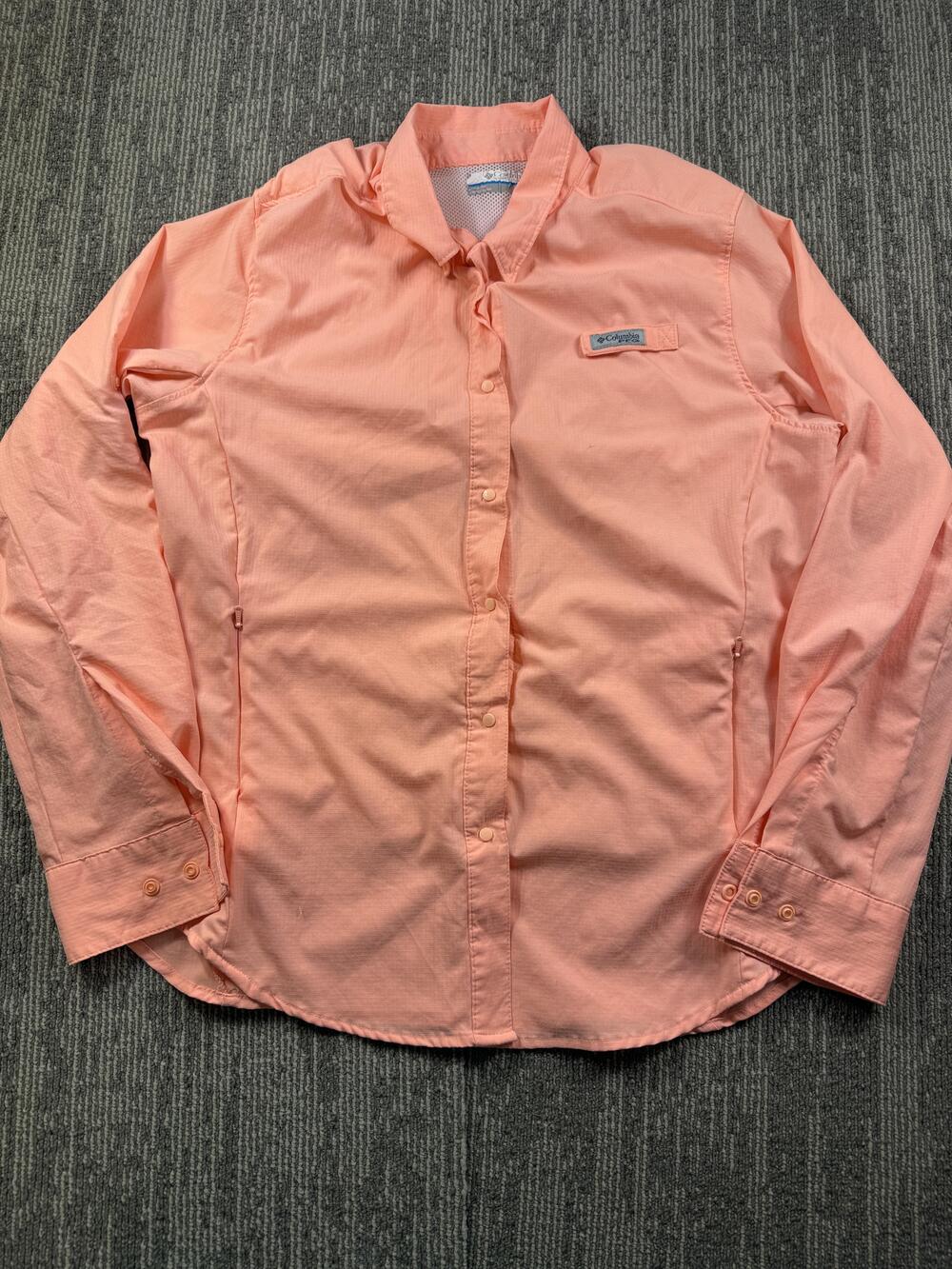 Columbia Shirt Womens Large Pink PFG Long Sleeve Fishing Vented Snap Button-Up